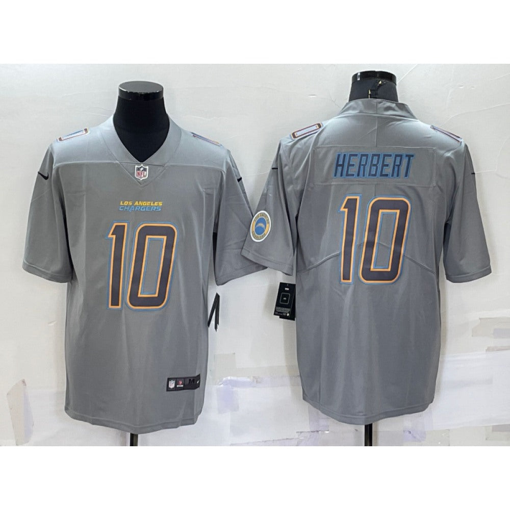 Men's Los Angeles Chargers #10 Justin Herbert Grey With Patch Atmosphere Fashion Stitched Jersey 