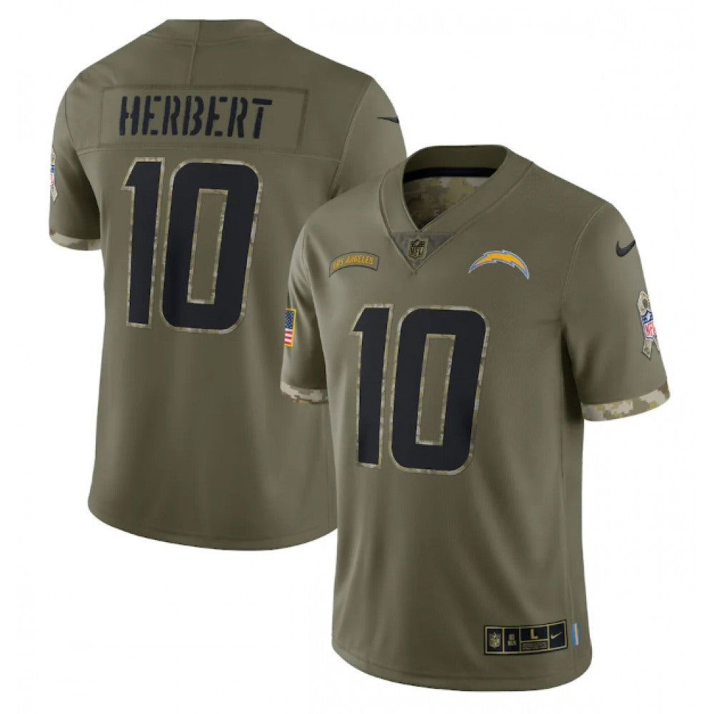Men's Los Angeles Chargers #10 Justin Herbert Olive 2022 Salute To Service Limited Stitched Jersey 