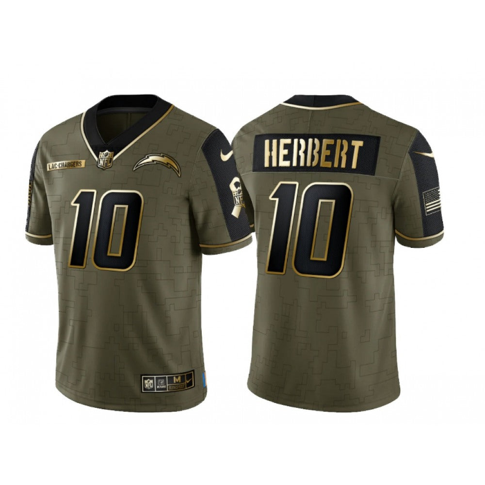 Men's Los Angeles Chargers #10 Justin Herbert 2021 Olive Golden Salute To Service Limited Stitched Jersey 