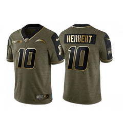 Men's Los Angeles Chargers #10 Justin Herbert 2021 Olive Golden Salute To Service Limited Stitched Jersey 