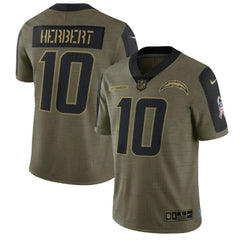 Men's Los Angeles Chargers #10 Justin Herbert 2021 Olive Salute To Service Limited Stitched Jersey 