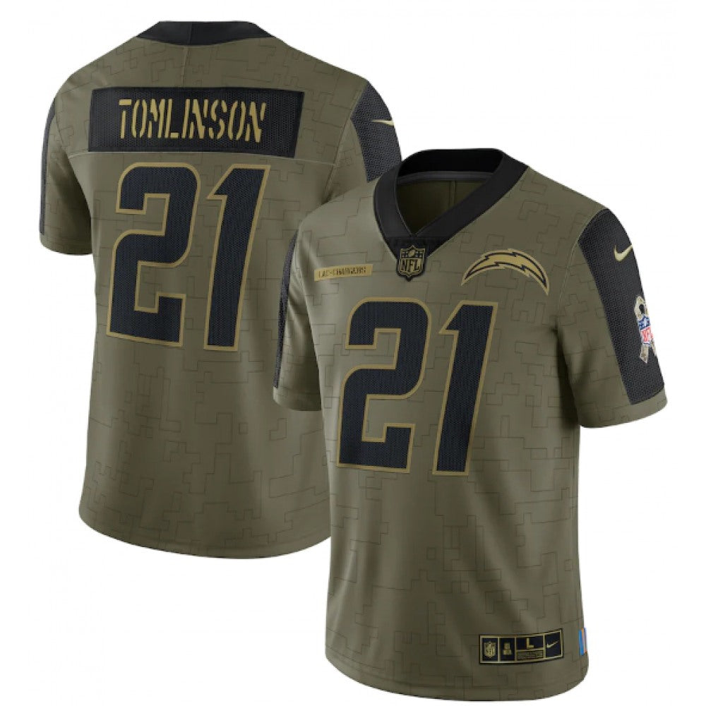 Men's Los Angeles Chargers #21 LaDainian Tomlinson 2021 Olive Salute To Service Limited Stitched Jersey 