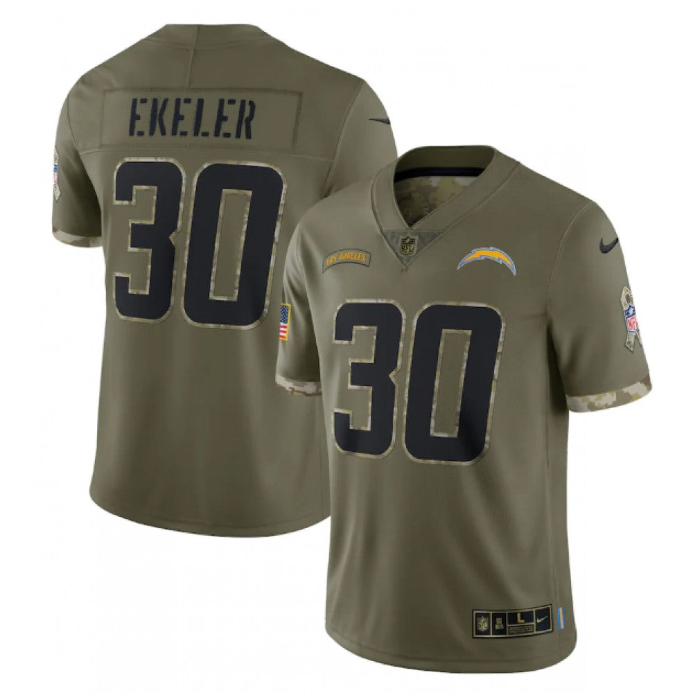Men's Los Angeles Chargers #30 Austin Ekeler Olive 2022 Salute To Service Limited Stitched Jersey 