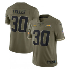 Men's Los Angeles Chargers #30 Austin Ekeler Olive 2022 Salute To Service Limited Stitched Jersey 