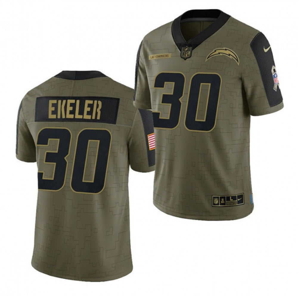 Men's Los Angeles Chargers #30 Austin Ekeler 2021 Olive Salute To Service Limited Stitched Jersey 