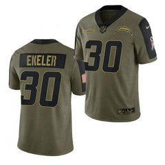 Men's Los Angeles Chargers #30 Austin Ekeler 2021 Olive Salute To Service Limited Stitched Jersey 