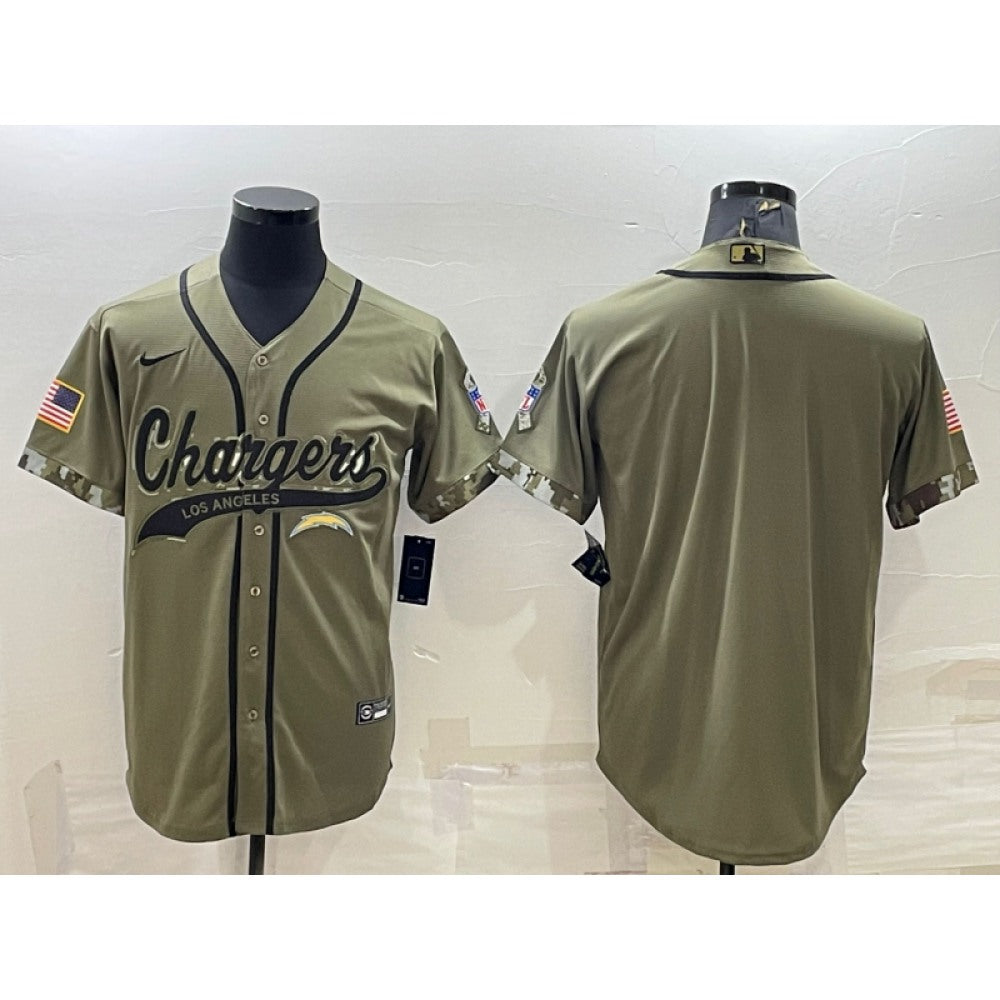 Men's Los Angeles Chargers Blank Olive Salute to Service Cool Base Stitched Baseball Jersey 