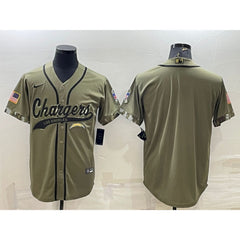Men's Los Angeles Chargers Blank Olive Salute to Service Cool Base Stitched Baseball Jersey 