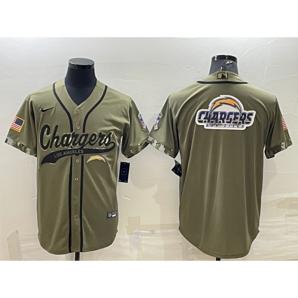 Men's Los Angeles Chargers Olive Salute to Service Team Big Logo Cool Base Stitched Baseball Jersey 