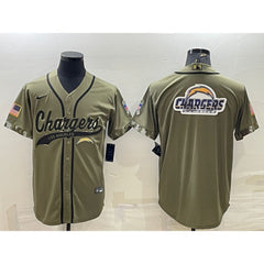 Men's Los Angeles Chargers Olive Salute to Service Team Big Logo Cool Base Stitched Baseball Jersey 