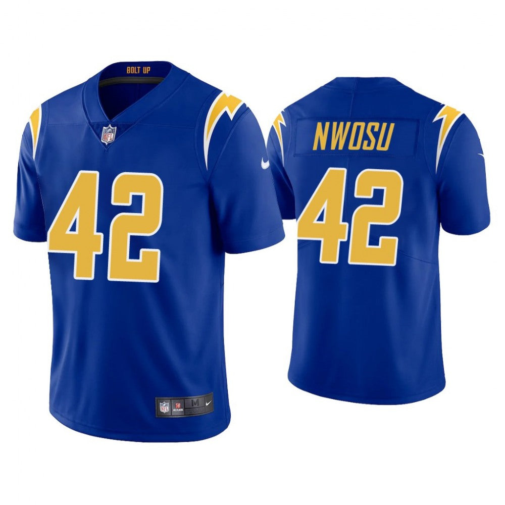 Men's Los Angeles Chargers #42 Uchenna Nwosu 2020 Royal Vapor Untouchable Limited Stitched Jersey 