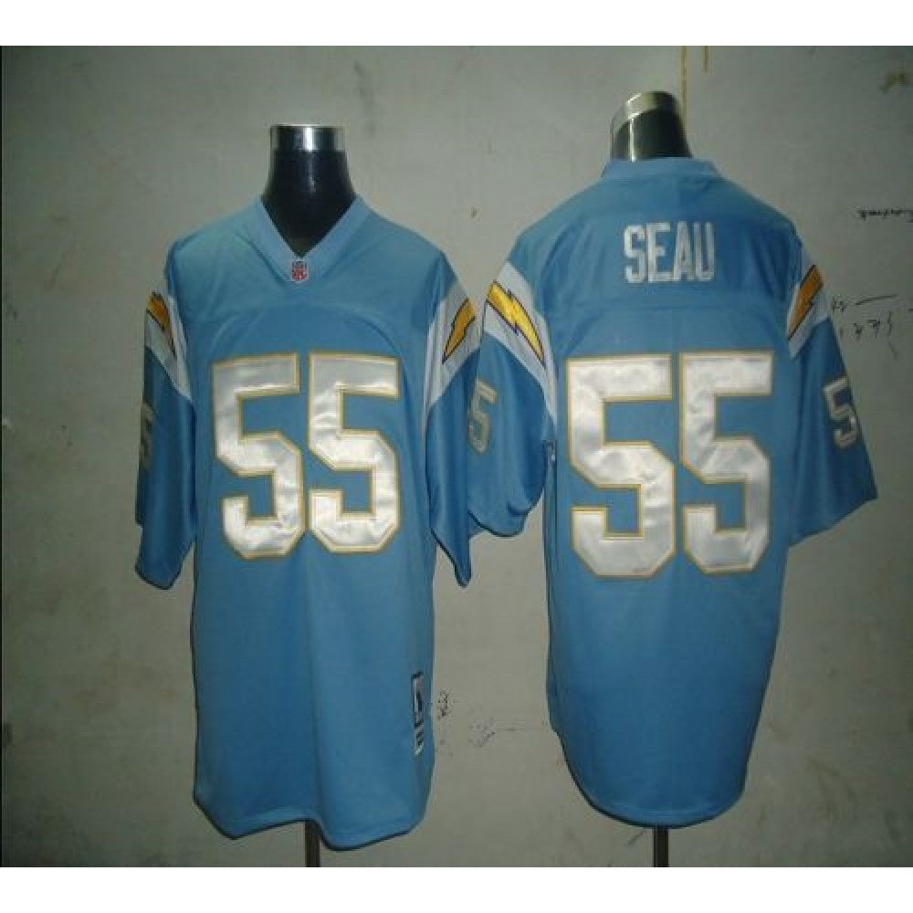 Mitchell And Ness Chargers #55 Junior Seau Light Blue Stitched NFL Jersey 