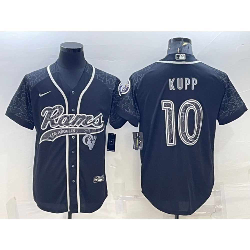 Men's Los Angeles Rams #10 Cooper Kupp Black Reflective With Patch Cool Base Stitched Baseball Jersey 