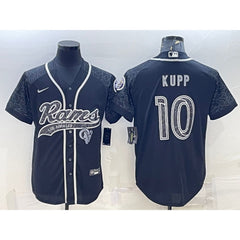 Men's Los Angeles Rams #10 Cooper Kupp Black Reflective With Patch Cool Base Stitched Baseball Jersey 