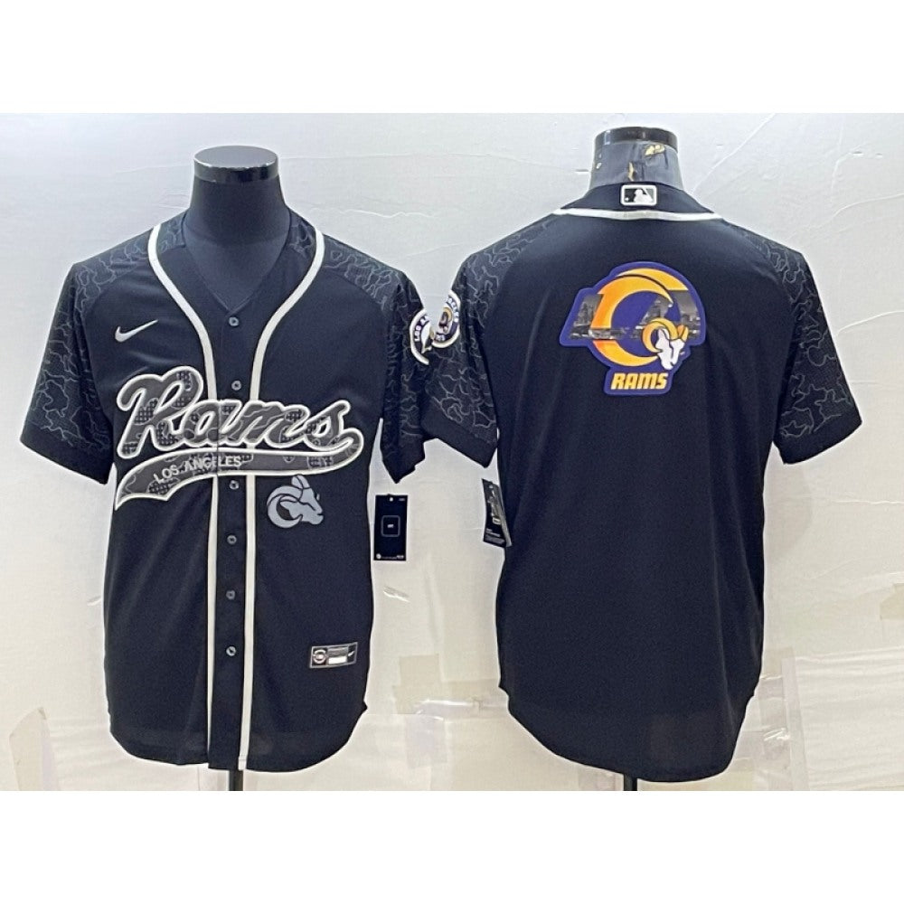 Men's Los Angeles Rams Black Reflective Team Big Logo With Patch Cool Base Stitched Baseball Jersey 