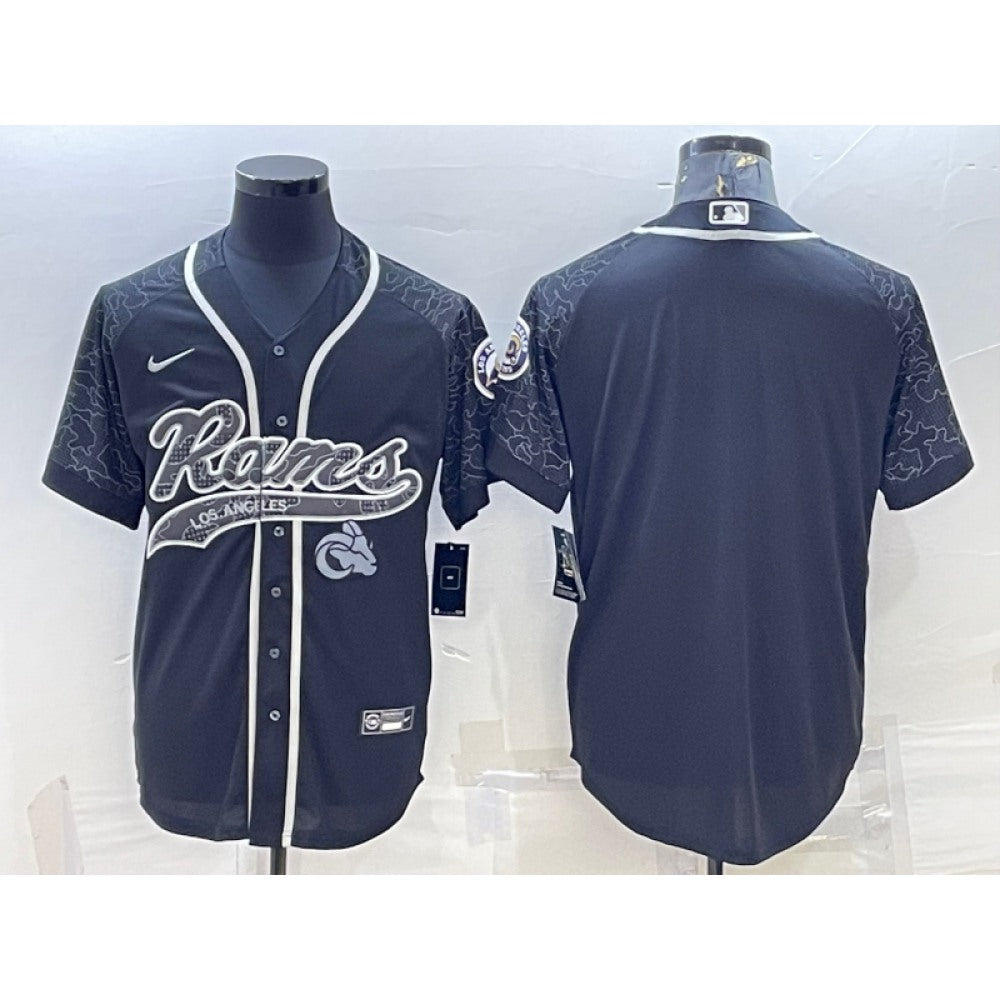 Men's Los Angeles Rams Blank Black Reflective With Patch Cool Base Stitched Baseball Jersey 