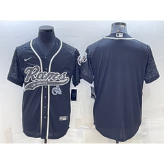 Men's Los Angeles Rams Blank Black Reflective With Patch Cool Base Stitched Baseball Jersey 