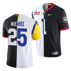 Men's Los Angeles Rams X Georgia Bulldogs #25 Sony Michel Black/White Split Super Bowl LVI Stitched Jersey 
