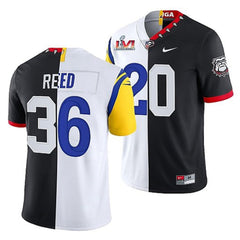 Men's Los Angeles Rams X Georgia Bulldogs #36 J.R. Reed Black/White Split Super Bowl LVI Stitched Jersey 