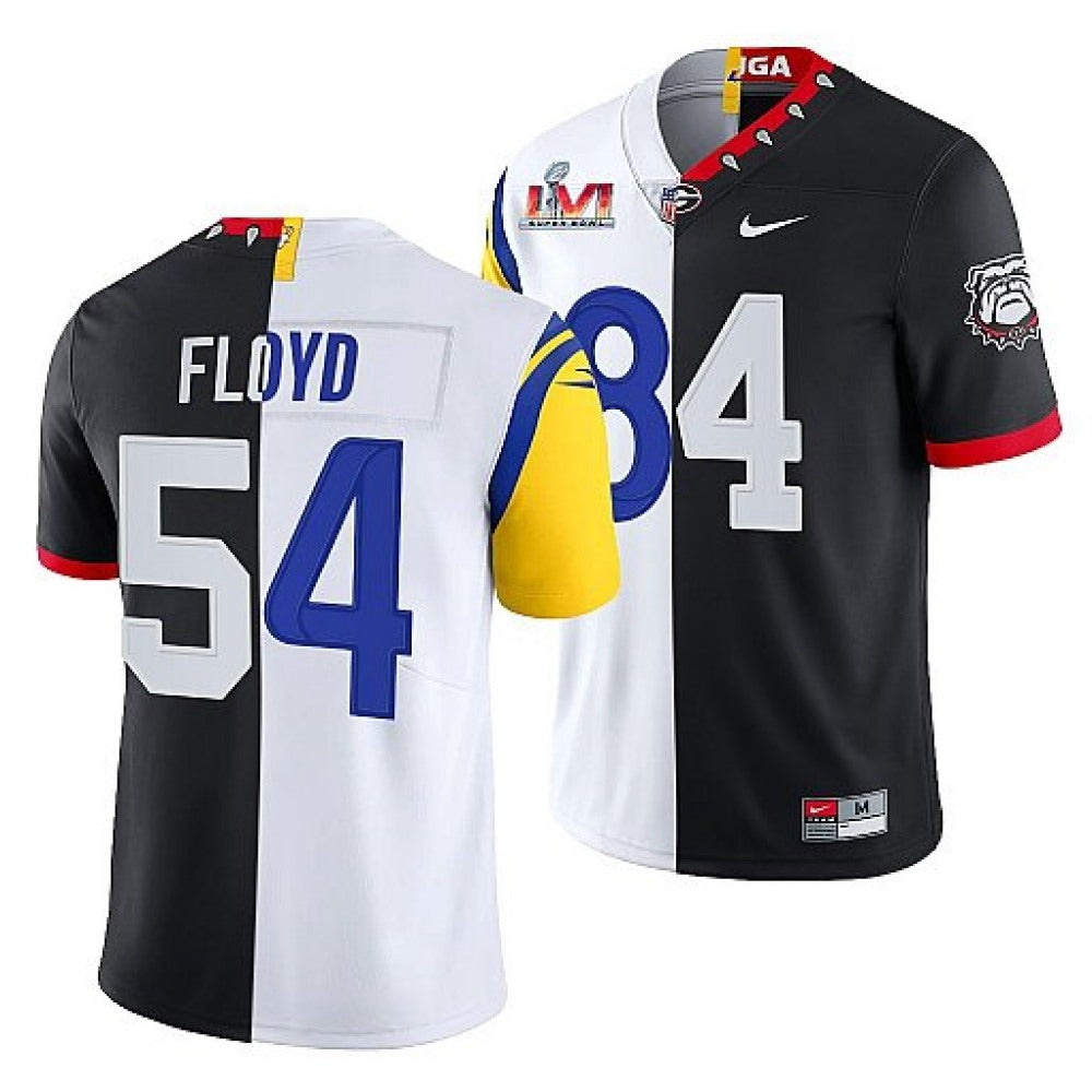 Men's Los Angeles Rams X Georgia Bulldogs #54 Leonard Floyd Black/White Split Super Bowl LVI Stitched Jersey 