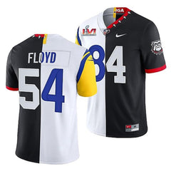 Men's Los Angeles Rams X Georgia Bulldogs #54 Leonard Floyd Black/White Split Super Bowl LVI Stitched Jersey 