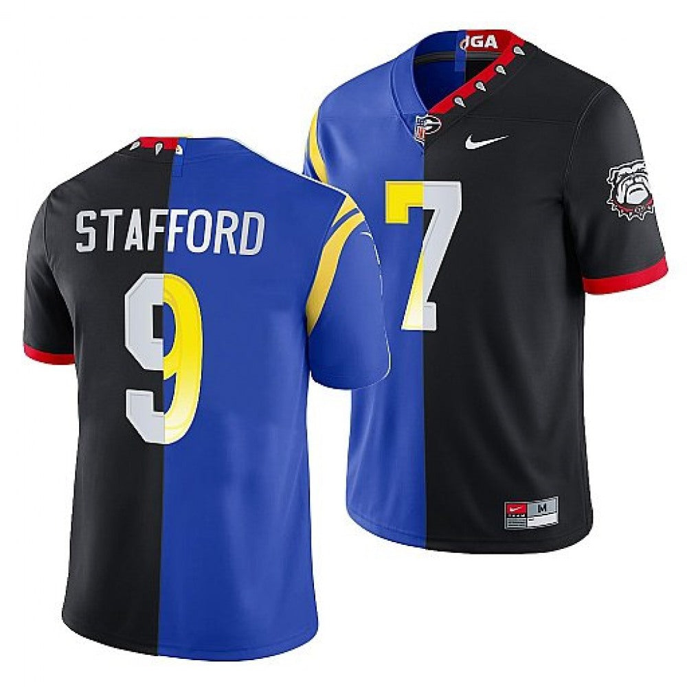 Men's Los Angeles Rams X Georgia Bulldogs #9 Matthew Stafford Black/Royal Split Stitched Jersey 