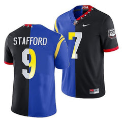 Men's Los Angeles Rams X Georgia Bulldogs #9 Matthew Stafford Black/Royal Split Stitched Jersey 