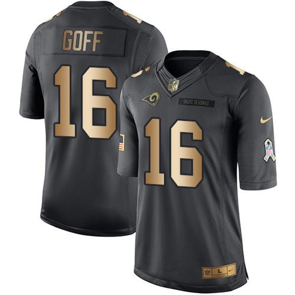 Rams #16 Jared Goff Black Men's Stitched NFL Limited Gold Salute To Service Jersey 