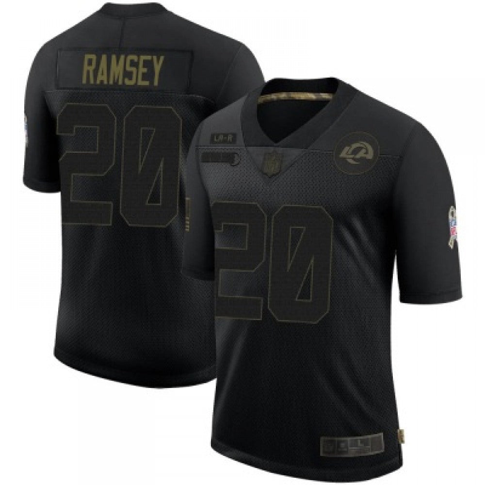 Men's Los Angeles Rams #20 Jalen Ramsey Black 2020 Salute To Service Limited Stitched Jersey 
