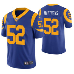 Men's Los Angeles Rams #52 Clay Matthews Blue 2019 100th Season Vapor Untouchable Limited Stitched NFL Jersey 