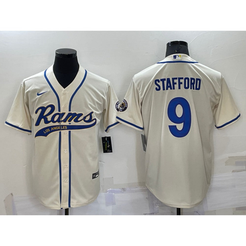 Men's Los Angeles Rams #9 Matthew Stafford Bone Cool Base Stitched Baseball Jersey 