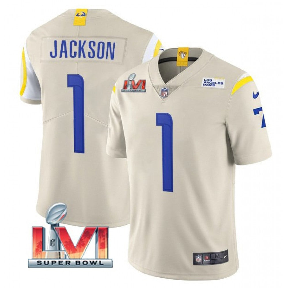 Men's Los Angeles Rams #1 DeSean Jackson 2022 Bone Super Bowl LVI Vapor Limited Stitched Jersey 