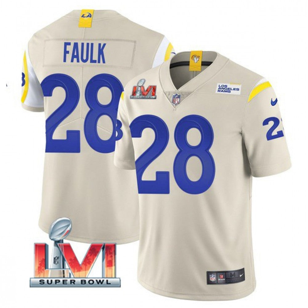 Men's Los Angeles Rams #28 Marshall Faulk 2022 Bone Super Bowl LVI Vapor Limited Stitched Jersey 