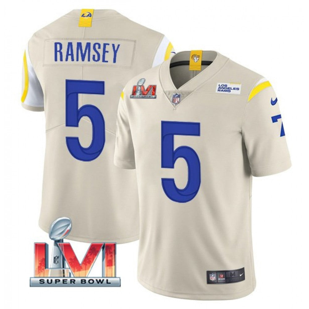 Men's Los Angeles Rams #5 Jalen Ramsey 2022 Bone Super Bowl LVI Vapor Limited Stitched Jersey 