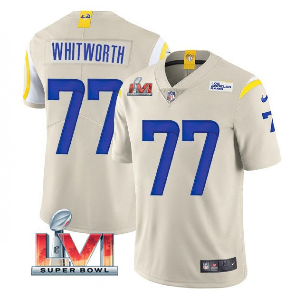 Men's Los Angeles Rams #77 Andrew Whitworth 2022 Bone Super Bowl LVI Vapor Limited Stitched Jersey 