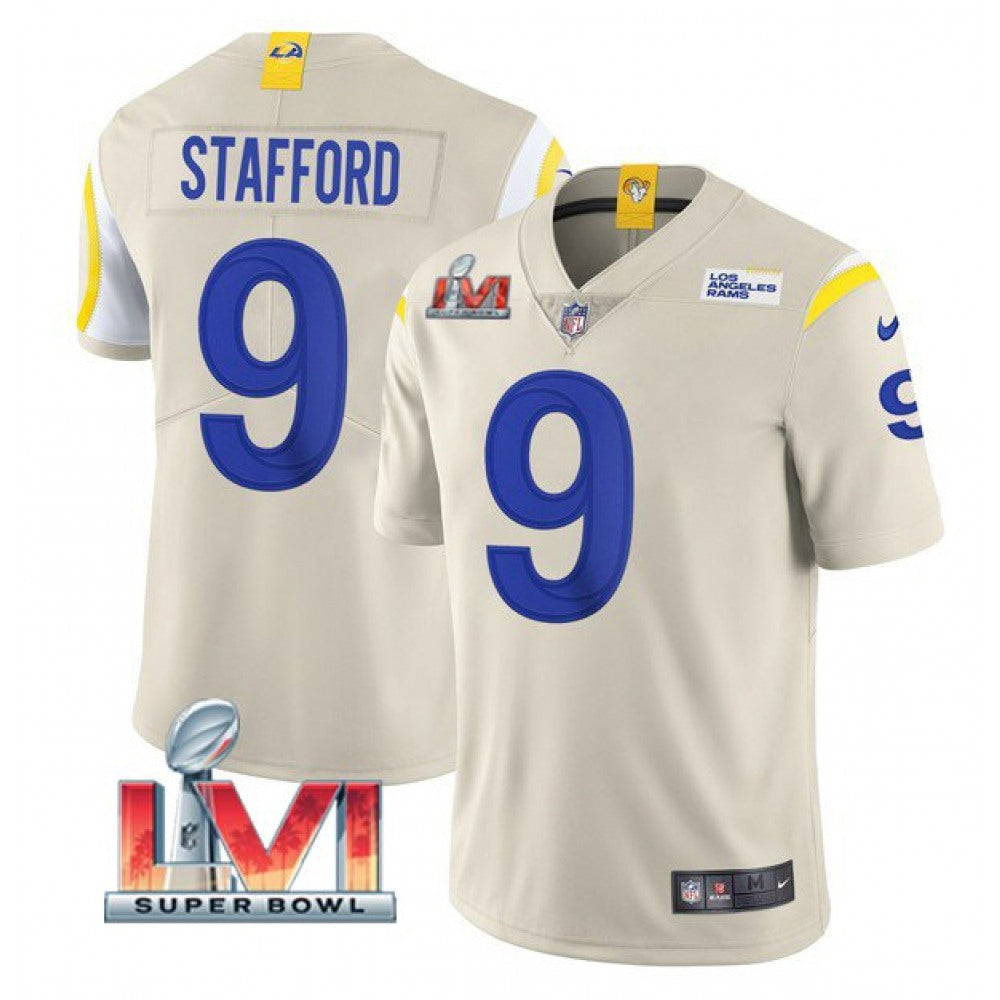 Men's Los Angeles Rams #9 Matthew Stafford 2022 Bone Super Bowl LVI Vapor Limited Stitched Jersey 