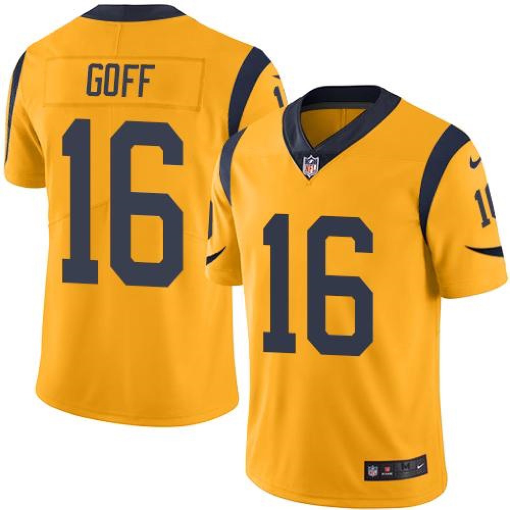 Rams #16 Jared Goff Gold Men's Stitched NFL Limited Rush Jersey 