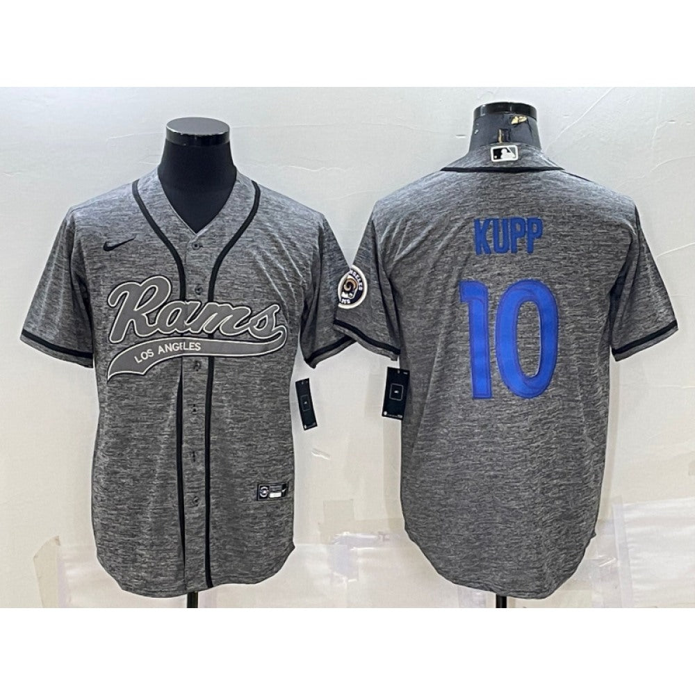 Men's Los Angeles Rams #10 Cooper Kupp Grey With Patch Cool Base Stitched Baseball Jersey 