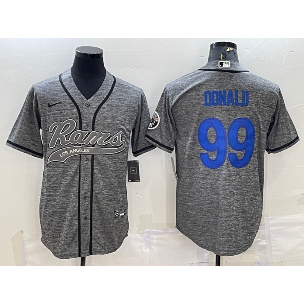 Men's Los Angeles Rams #99 Aaron Donald Grey With Patch Cool Base Stitched Baseball Jersey 