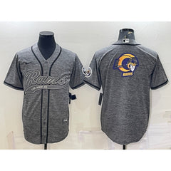 Men's Los Angeles Rams Grey Team Big Logo With Patch Cool Base Stitched Baseball Jersey 