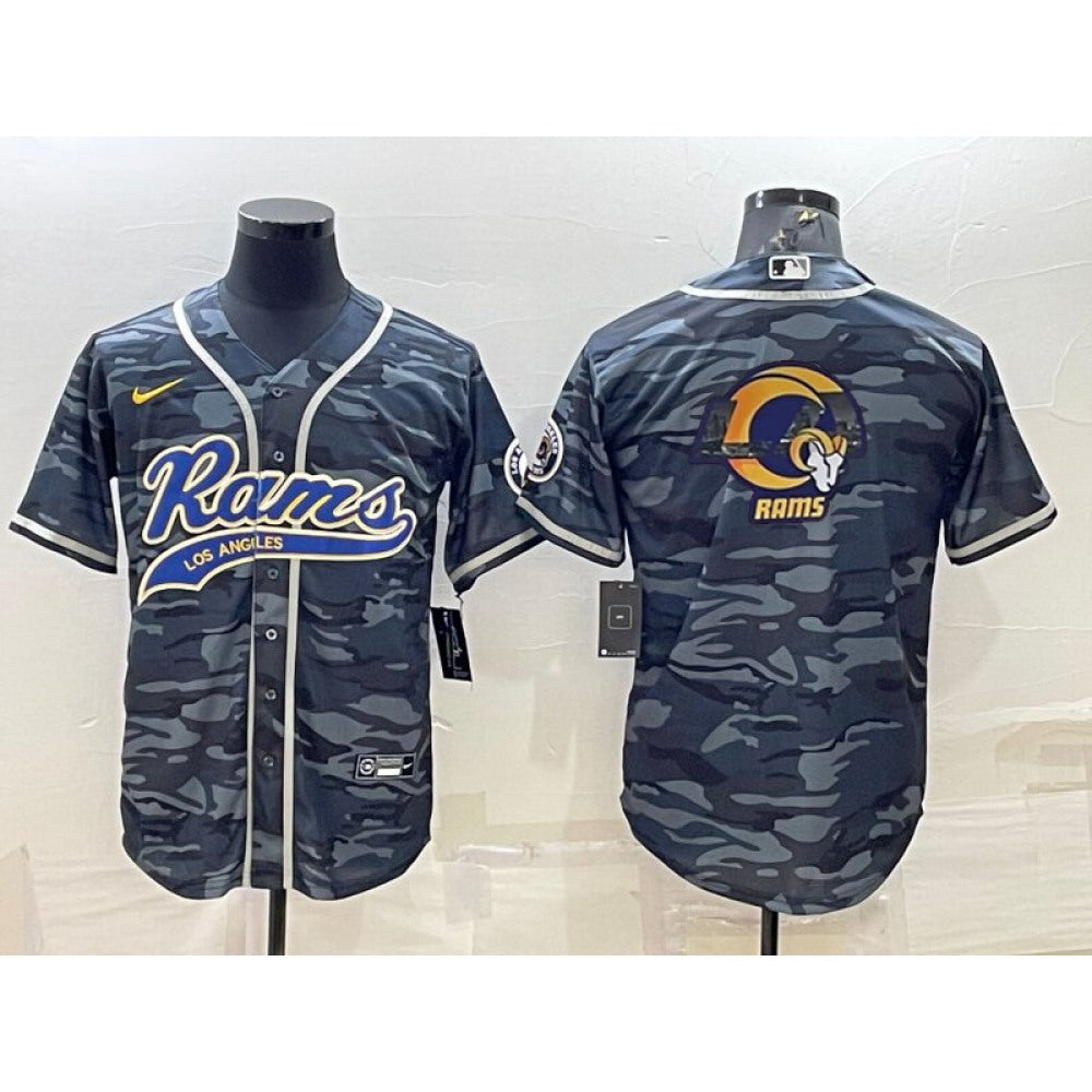 Men's Los Angeles Rams Grey Camo Team Big Logo With Patch Cool Base Stitched Baseball Jersey 