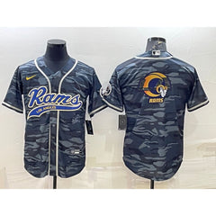 Men's Los Angeles Rams Grey Camo Team Big Logo With Patch Cool Base Stitched Baseball Jersey 