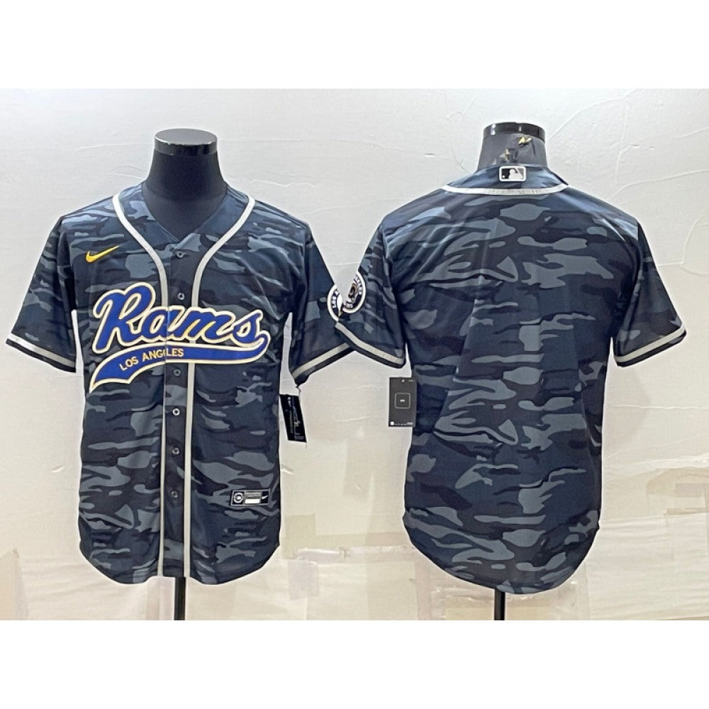 Men's Los Angeles Rams Blank Grey/Navy With Patch Cool Base Stitched Baseball Jersey 
