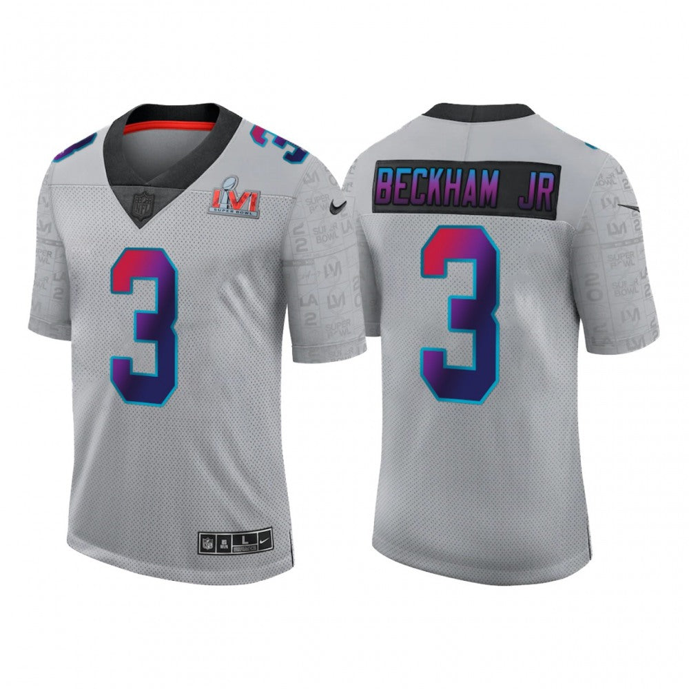 Men's Los Angeles Rams #3 Odell Beckham Jr. 2022 Grey Super Bowl LVI Limited Stitched Jersey 