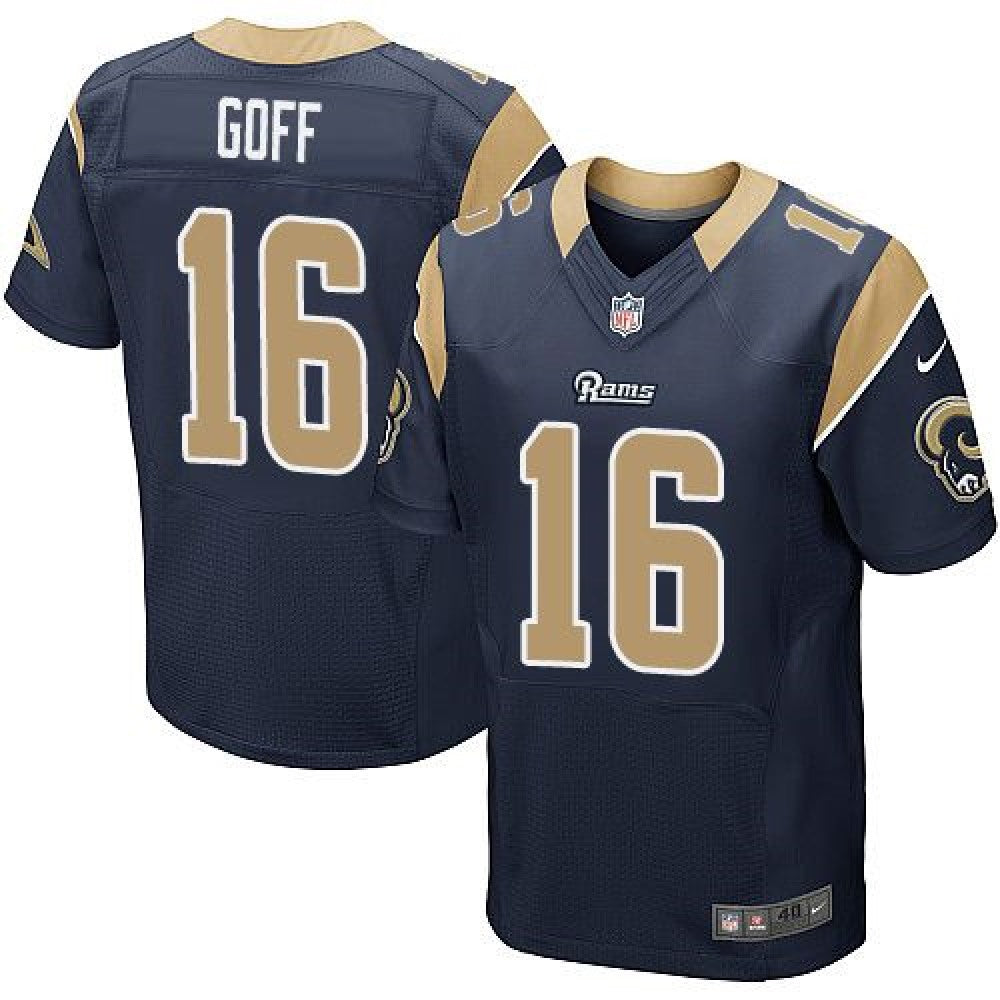 Rams #16 Jared Goff Navy Blue Team Color Men's Stitched NFL Elite Jersey 