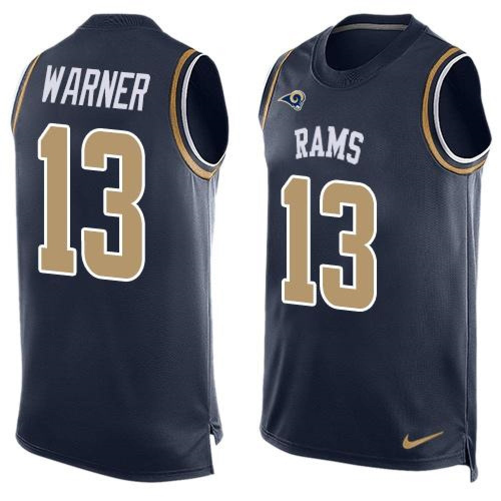 Rams #13 Kurt Warner Navy Blue Team Color Men's Stitched NFL Limited Tank Top Jersey 