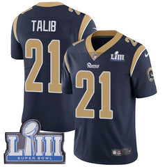 Men's Los Angeles Rams #21 Aqib Talib Navy Blue Super Bowl LIII Vapor Untouchable Limited Stitched NFL Jersey 