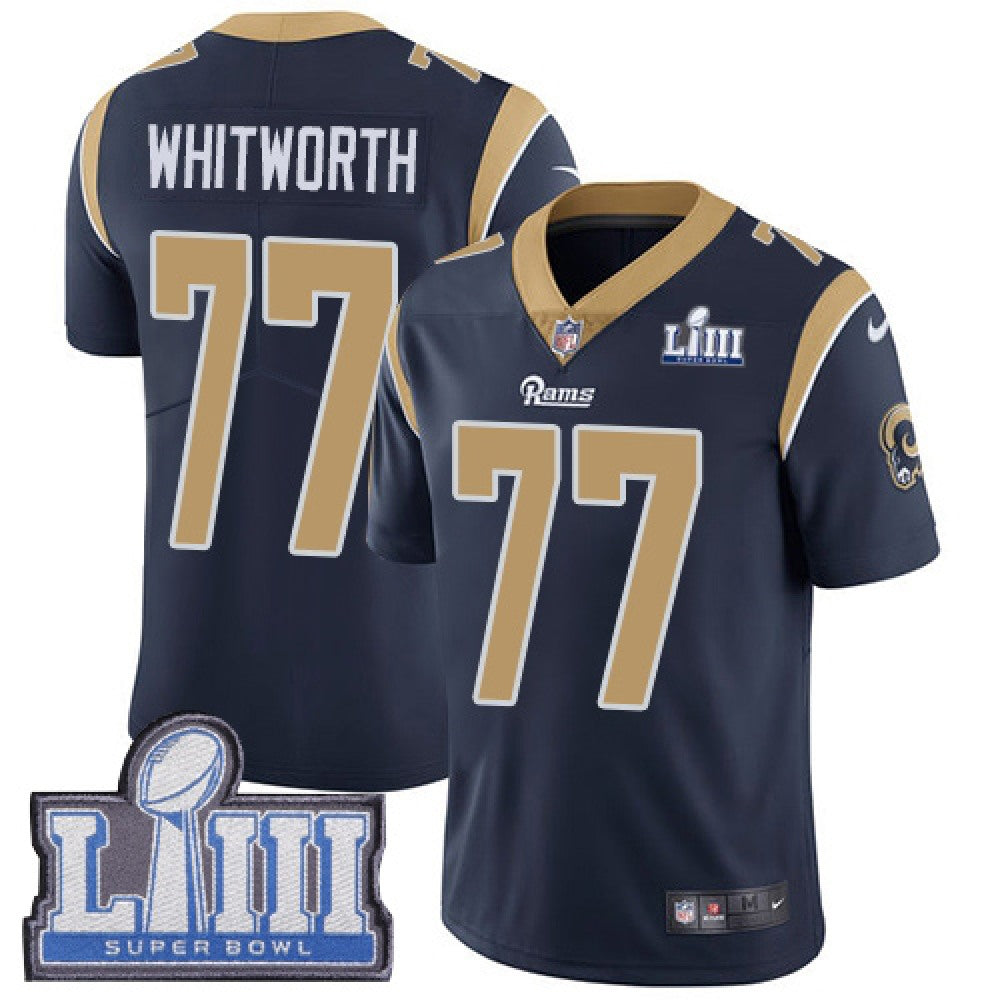 Men's Los Angeles Rams #77 Andrew Whitworth Navy Blue Super Bowl LIII Vapor Untouchable Limited Stitched NFL Jersey 
