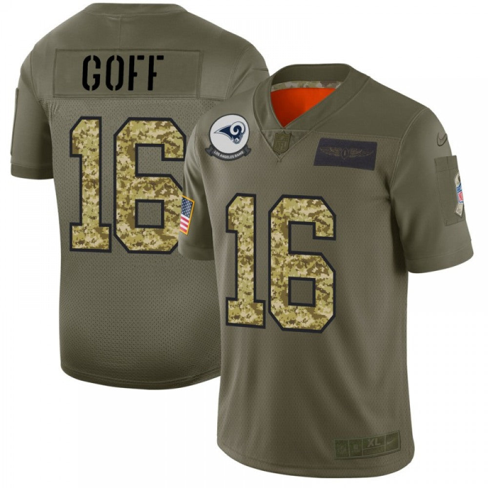 Men's Los Angeles Rams #16 Jared Goff 2019 Olive/Camo Salute To Service Limited Stitched NFL Jersey 
