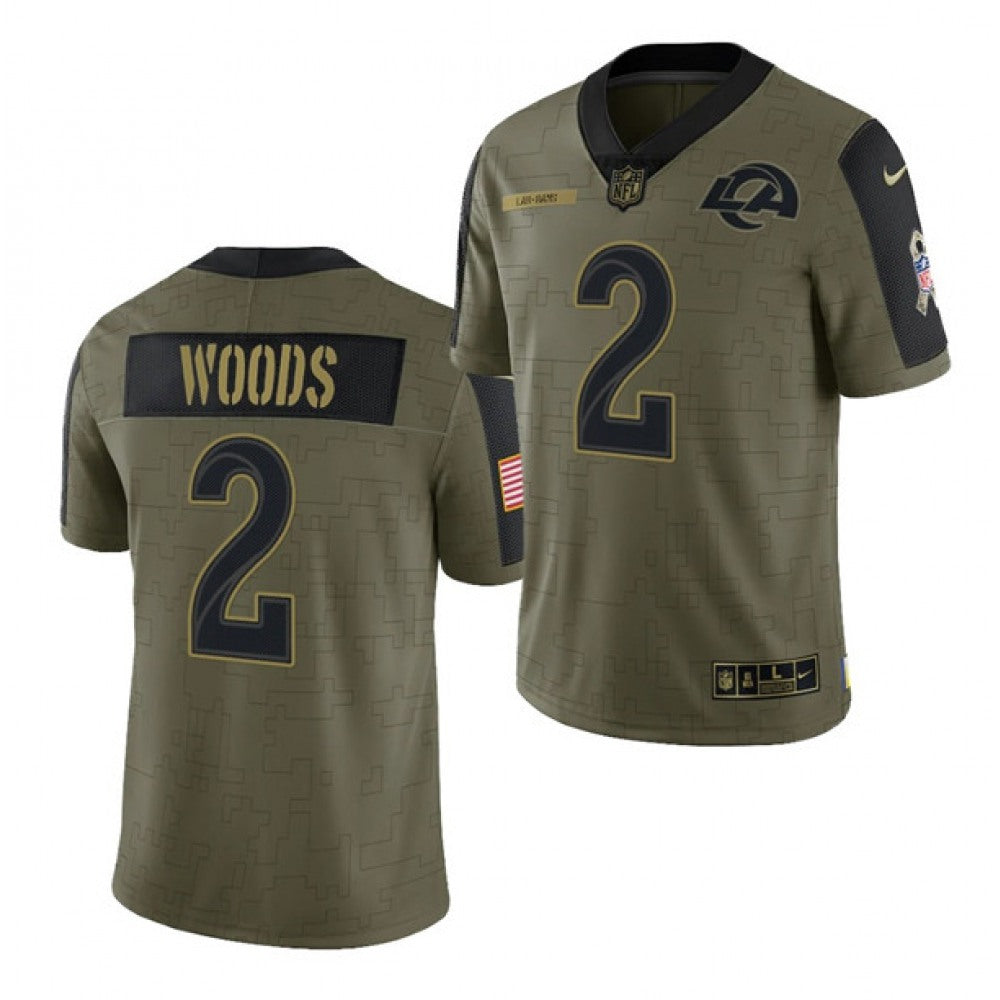 Men's Los Angeles Rams #2 Robert Woods 2021 Olive Salute To Service Limited Stitched Jersey 